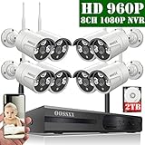 【2019 Update】 OOSSXX 8-Channel HD 1080P Wireless Security Camera System,8Pcs 960P 1.3 Megapixel Wireless Indoor/Outdoor IR Bullet IP Cameras,P2P,App, HDMI Cord & 2TB HDD Pre-Install