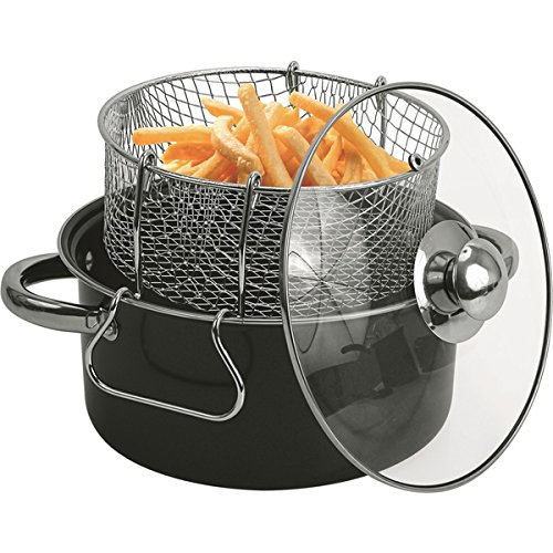 Black Carbon Steel 4.5-quart Non-stick Deep Fryer Set, Durable and non-stick for easy cleaning