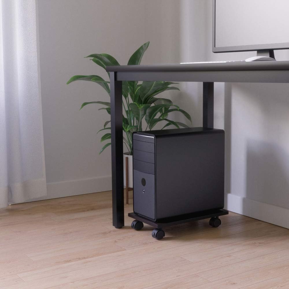 Bestier Computer Tower Stand CPU Stand Cart with Protective Sides CPU Holder with 4 Caster Wheels Under Desk (Brown) : Office Products