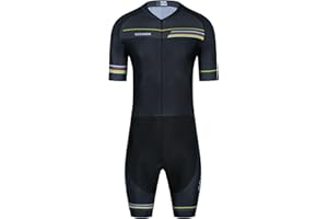 SGCIKER Men Trisuit,Road Cycling skinsuit,Black Short Sleeve Jumpsuit Triathlon Cloth