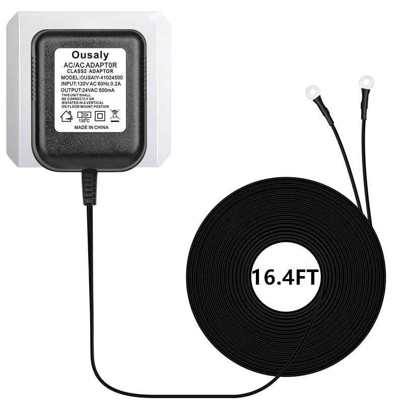 Extra Long 16.4ft Doorbell Transformer – 24V 500mA, Plug-In, Compatible With Ring, Nest, Wyze, Eufy Video Doorbells (Black)