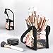 NiceEbag 2 in 1 Makeup Brush Holder Organizer Bag Stand-Up Make-up Brush Cup Half-Clear Travel Cosmetic Toiletry Pouch for Woman Girls, Peony&Orchid