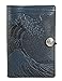 Oberon Design Genuine Leather Refillable Journal Cover with a Hardbound Blank Insert, 6x9 Inches, Hokusai Wave, Navy with a Pewter Button, Made in the USA