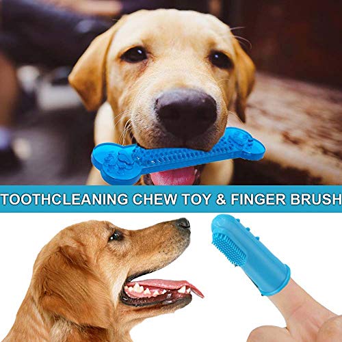 AomeTech Dog Toothbrush Dental Care Brushing Stick Effective Doggy Teeth Cleaning Massager Nontoxic Natural Rubber Bite Resistant Chew Toys Finger Toothbrush for Dogs Pets (M, Blue)