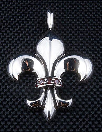 Fleur De Lis Pendant,red Garnet Fleur De Lis .925 Sterling Silver Pendant Biker