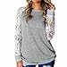 TOPUNDER 2018 Women Lace Blouse Floral Tops Splicing T-Shirt O-Neck