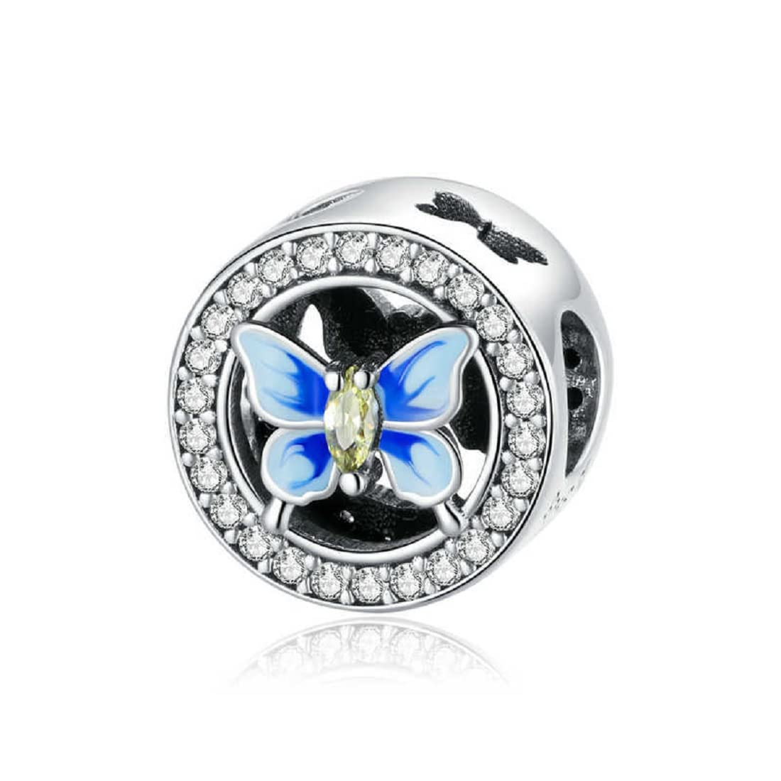FeatherWish Sterling Silver 925 Charm Butterfly Insect Animal Nature Bead Charm Fits And Compatible With Pandora Bracelets Gift For Friend Wife Mum Sister Daughter (Round Bead)