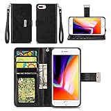 iPhone 8 Plus Case - IZENGATE [Classic Series] Wallet Cover PU Leather Flip Folio with Stand (Black)