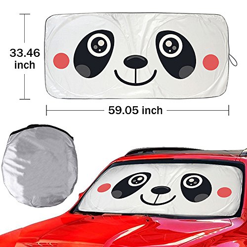 Metacrafter Car Windshield Sunshade with Cute Panda Design, Folding Front Car Window Sun Shade Blocks UV Rays Sun Visor Protector Pop Up Style Fit for Vans,SUVs and Trucks Automotive Shade (59”x33”)