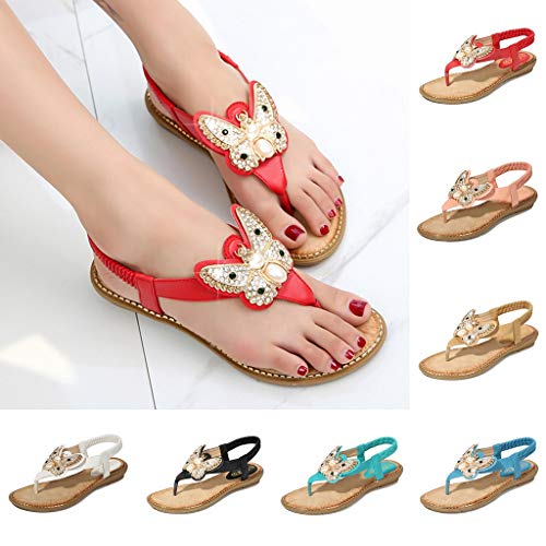 Rhinestone Sandals Respctful✿ Women's Fashion Bohemia Flip Flops Summer Beach T-Strap Gladiator Espadrille Sandals
