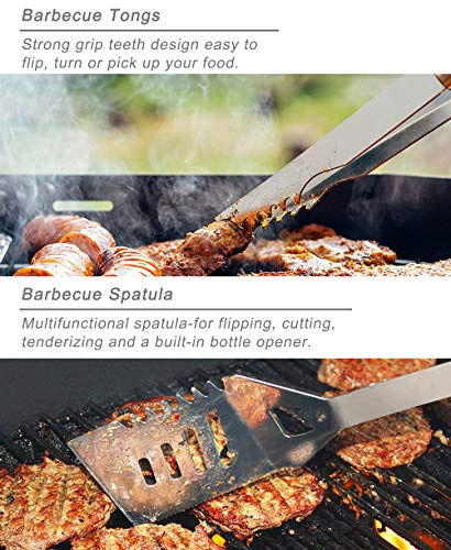 POLIGO 21pcs Heavy Duty BBQ Grill Tool Set with Heat Resistant Handle - Stainless Steel Barbecue Utensil Accessories in Plastic Storage Case - Complete Outdoor BBQ Grilling Kit - Birthday Gift for Men