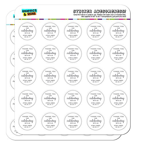 Graphics and More Personalized Custom White Dotted Circle Thank You for Celebrating with Us Wedding Planner Calendar Scrapbooking Crafting Stickers - 50 1