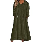 ZOCAVIA Women's Fuzzy Fleece Hoodie Dress Casual Long Sleeve Hooded Sweatshirt Dress Sherpa Flannel Nightgowns with Pockets