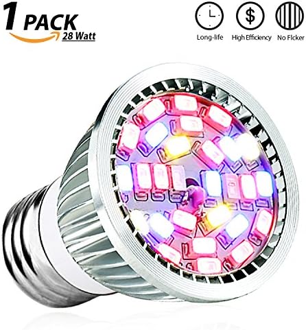 Grow Light, LED Grow Plant Light Bulb, UTTERBEST Grow Lights Full Spectrum Grow lamp for Hydroponic Plants, Succulent Plant, Flowering Plant Vegetables, Greenhouse Organic, Pack of 1(28W E26)
