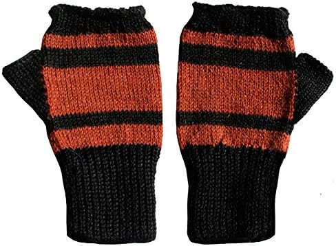 The Alpaca Collection, 100% Alpaca Wool Knit Fingerless Mittens Black/Terracotta Medium