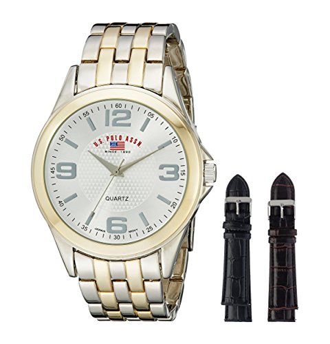 U.S. Polo Assn. Classic Men's US2038 Two-Tone Bracelet with Two Interchangeable Strap Bands Watch Set