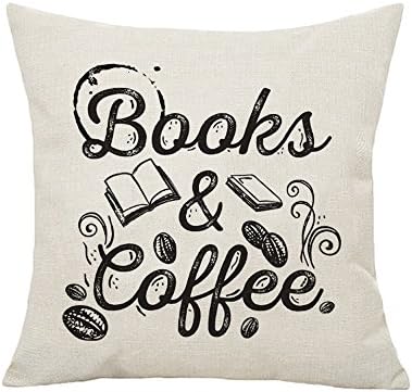 Books and coffee Simple Words Cotton Linen Throw Pillow Case Cushion Cover Home Sofa Decorative (18 X 18 inch, 1)