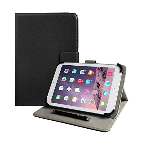 Emartbuy Universal 10-11.5 Inch Black Multi Angle Folio Wallet Case Cover With Card Slots Red Elastic Strap and Stylus Pen Compatible With Selected Devices Listed Below