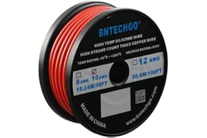 BNTECHGO 10 Gauge Silicone wire spool 50 ft Red Flexible 10 AWG Stranded Tinned Copper Wire