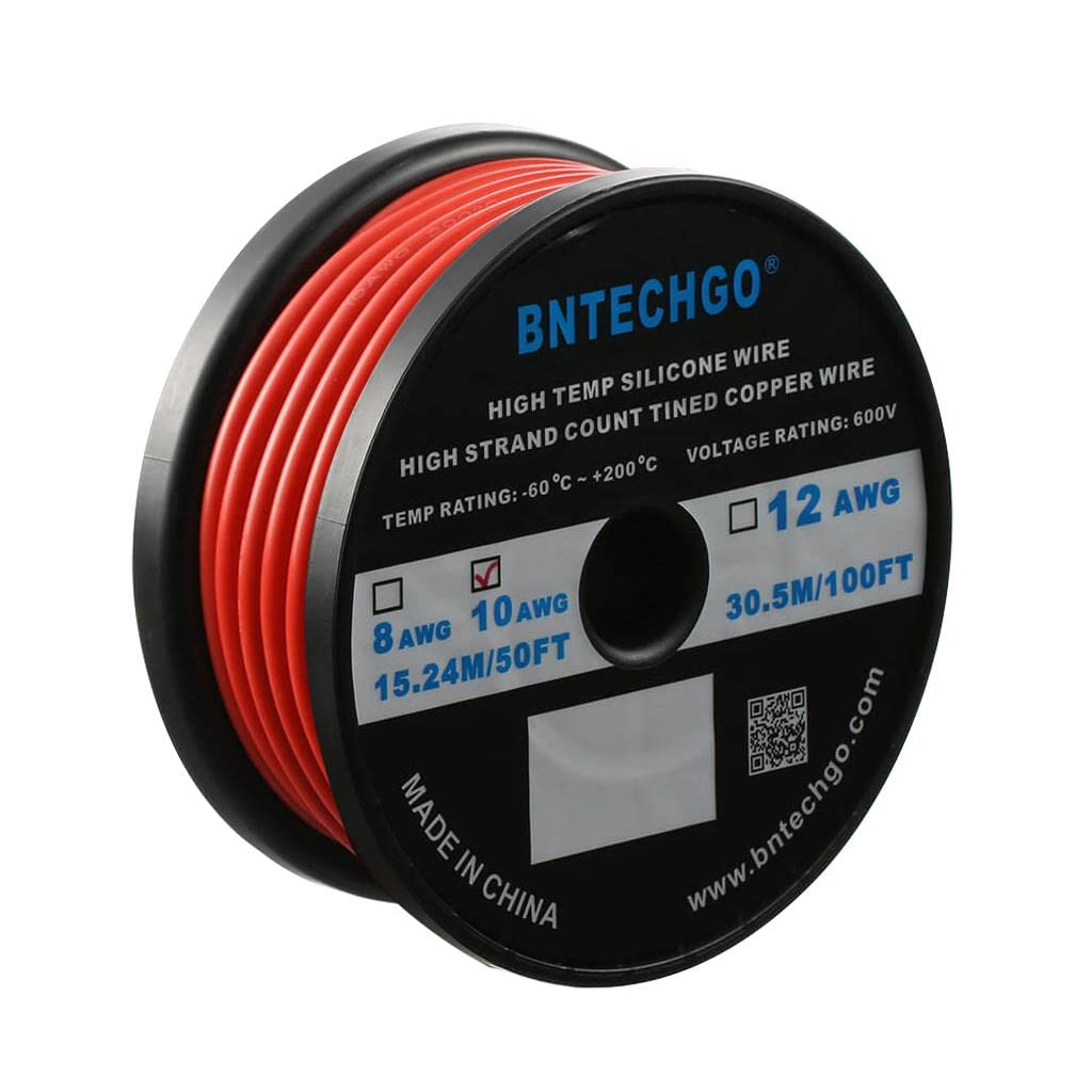 BNTECHGO 10 Gauge Silicone Wire Spool Red 50 ft Ultra Flexible High Temp 200 deg C 600V 10 AWG Silicone Rubber Wire 1050 Strands of Tinned Copper Wire Stranded Wire for Model Low Impedance — image 1