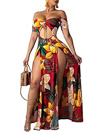 Rela Bota vestido de fiesta sexy vintage de 2 piezas con volantes y hombros descubiertos, con falda