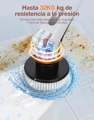 Fofile Electric Cleaning Brush with 9 Interchangeable Heads, 3 Speeds, IPX8 Waterproof, 3000 mAh Battery, LED Light, Telescopic Handle, Rotary Brush for Bathroom, Kitchen, Tiles, Car