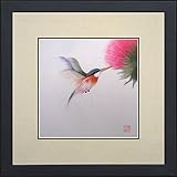 King Silk Art 100% Handmade Embroidery Framed Red Necked Hummingbird & Pink Flower Oriental Wall Hanging Art Asian Decoration Tapestry Artwork Picture Gifts 31031WFB1
