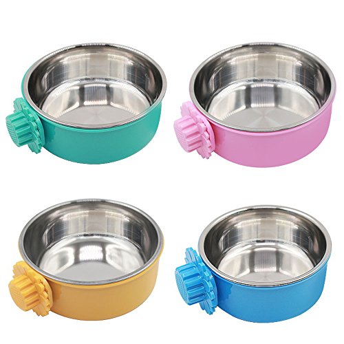 Daycount Pet Feeder Dog Bowl Stainless Steel Food Hanging Bowl Crates Cages Dog Parrot Bird Pet Drink Water Bowl Dish Accessory (L: 6''x2.2'', Yellow) - Thumbnail 3