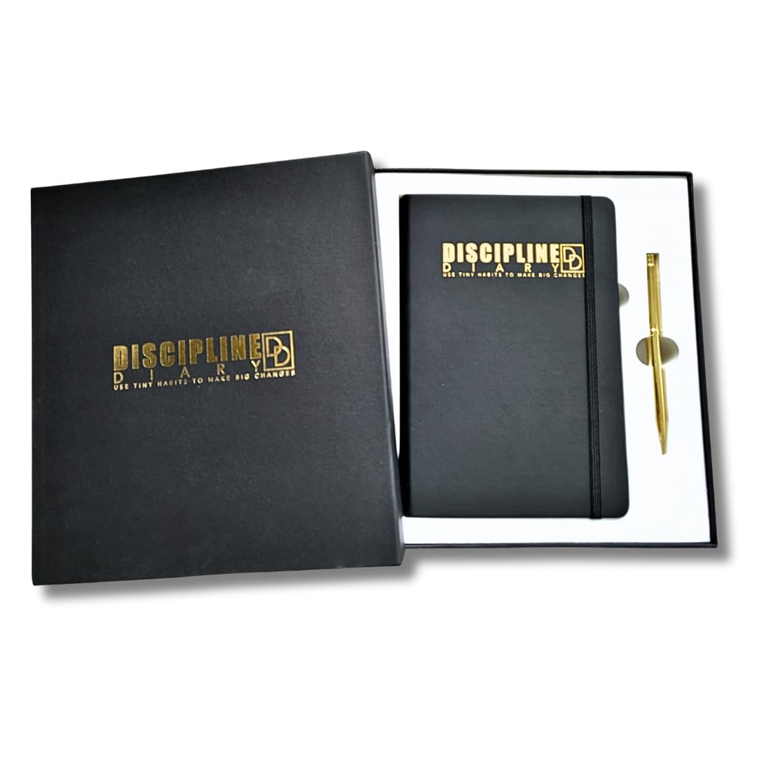 Discipline Diary 2025 Undated Year Weekly A5 Planner Journal Habit Tracker in Box with Pen. Increase Productivity, Time Management & Achieve Your Goals (Black)