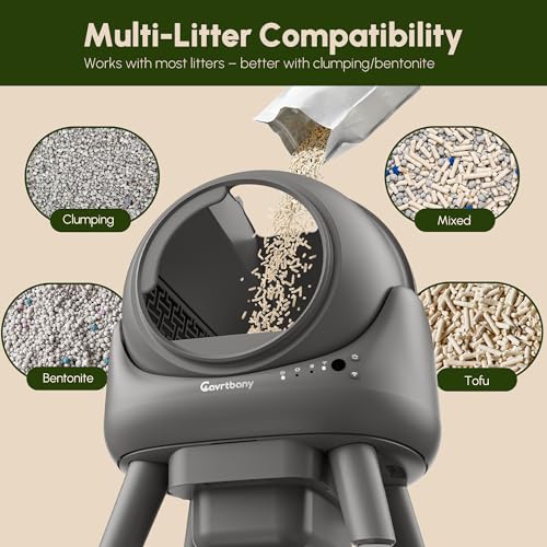Cavrtbany Automatic Cat Litter Box, Self Cleaning Litter Box, Robot Litter Box for Multiple Cats, Litiere Pour Chat Autonettoyant, with Smart APP Control and 5 Safety Sensors, with Trash Bags, Gray