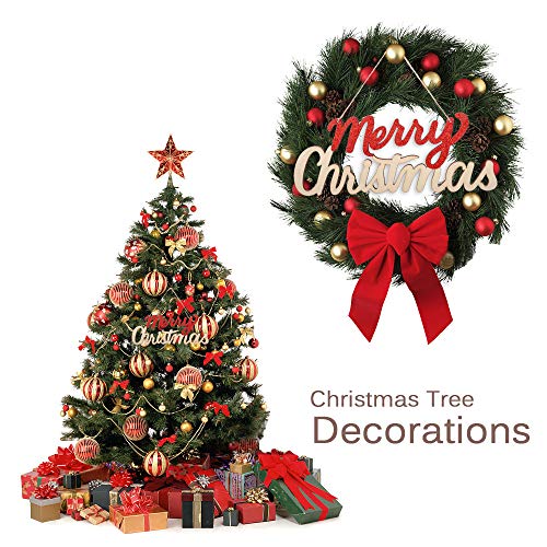 eZAKKA Merry Christmas Sign Wooden Door Wall Hanging Ornaments Board for Holidays Wooden Wall Door Decoration Indoor Outdoor - Thumbnail 6
