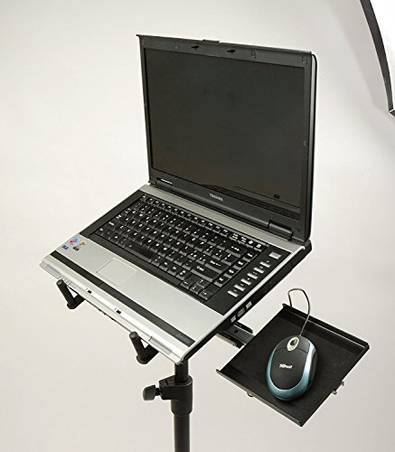 Quik Lok Multi-Function Adjustable Tripod Stand w/ Pull-Out Mouse Tray For Laptops, Tablets, Music Sheets, MIDI Devices, Small Mixers w/ Ivation Music Clip Light