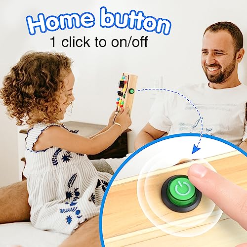 POLKRANE Toddler Montessori Travel Toys Wooden Busy Board with LED