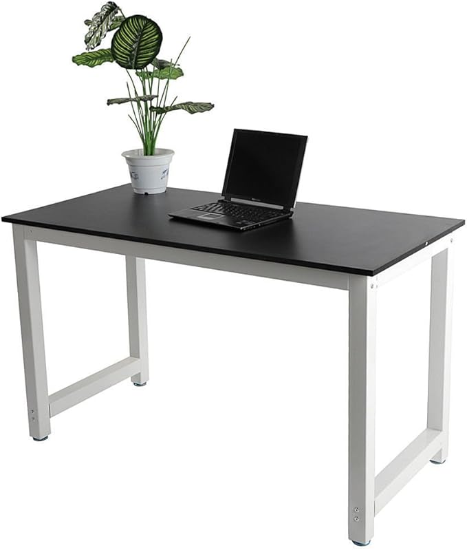 MDF Computer Desk, Modern PC Laptop Wooden Desk Workstation Metal Frame