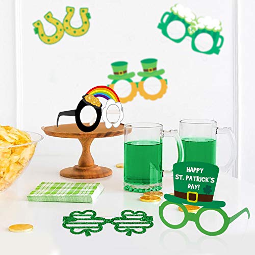12 PCS St.Patrick's Day Eyeglasses Green Shamrock Beer Irish Lucky Leprechaun Hat Photo Props Glitter Eyewear Party Ideas Decoration