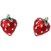 Cute Strawberry Fruits Earrings 925 Sterling Silver Small Stud Earring for Women Red Enamel Lifelike Luck Cartilage Tragus Post Hypoallergenic Dainty Jewelry Gifts Daughter Niece