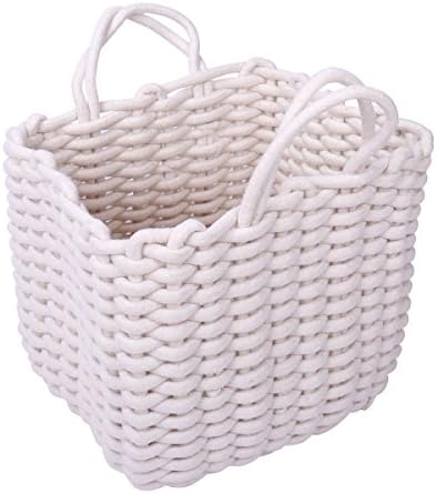 White Woven Rope Storage Basket, Decorative Thick Home Storage Basket with Handles for Organizing Towel, Laundry, Magzine,Gift Basket by Tegance 11"x11"x11"