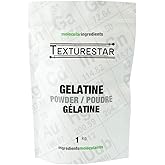 Texturestar Pure Gelatine Powder - 250 Bloom, Type B - 1 Kg (2.2 Lb) | Equivalent to Platinum Strength Gelatin Leaf, No Addit