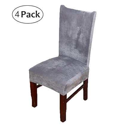 Stretch Chair Covers For Dining Room Silver Grey Set Of 4 Velvet Dining Chair Slipcovers