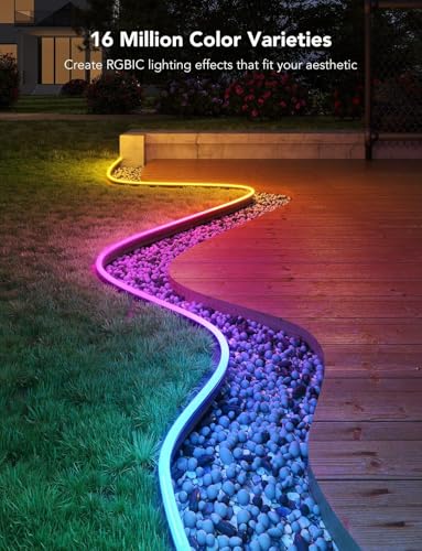 Govee Outdoor Neon LED Strip 10M, RGBIC LED Strip, App&WiFi Control, IP67 | 16 Million DIY, 64+ Scene Modes, Music Sync, Alexa&Google Assistant, Easy Installation, Garden/Backyard/Yards/Walls/Pathway