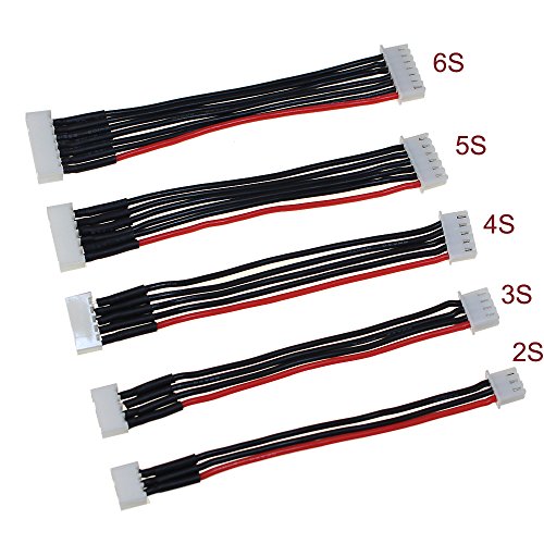 5-Pack Lipo Battery Balance Charger Cables - 2S 3S 4S 5S 6S Extension Wires (22AWG, 200mm)
