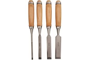Wood Chisel Set, 4-Piece Professional Woodworking Tools, 6mm, 12mm, 18mm, 24mm Bevel Edge Chisels