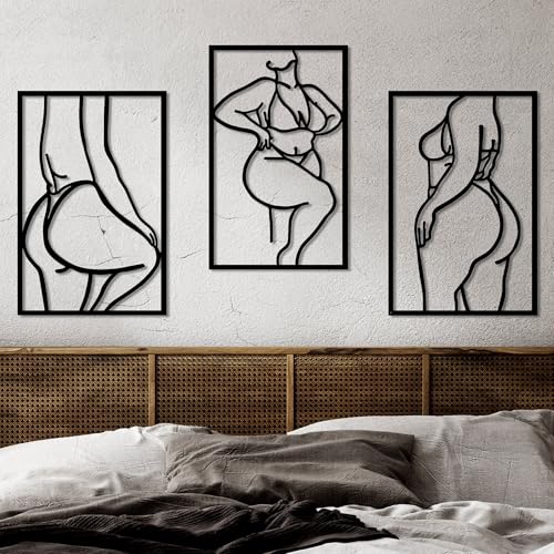 Wallity Stylish Black Decorative Metal Wall Accessory (3 Pieces) | 100% Metal, 1.5 mm Thick | 47x70 cm & 43x70 cm | Perfect for Modern Home Decor