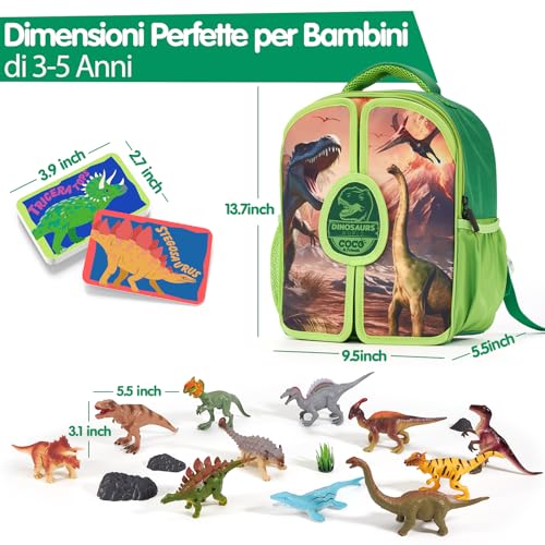 COCO&Friends Dinosaurs Toy for Kids 3-7 Years, Portable Backpack with 3D Foldable Play Mat, Gift for Kids Boys Girls