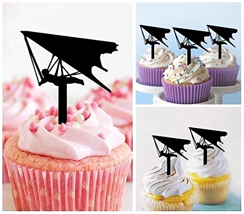 TA0909 Hang Glider Silhouette Party Wedding Birthday Acrylic Cupcake Toppers Decor 10 pcs