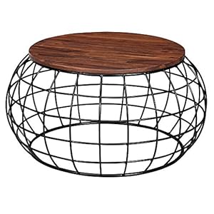 FineBuy Couchtisch Sheesham Massivholz/Metall 77 x 40 x 77 cm | Wohnzimmertisch Rund Massiv Braun | Sofatisch Modern…