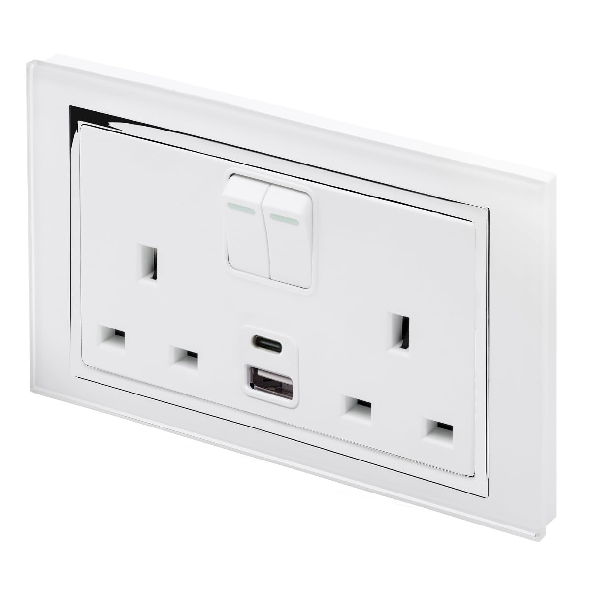 RETROTOUCH, Crystal, 3.1A USBC & 13A DP, Double Plug Socket, Switched, White Chrome Trim