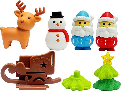 IWAKO Christmas Pencil Erasers Blister Pack BRI047 Japanese Collectible Puzzle Erasers