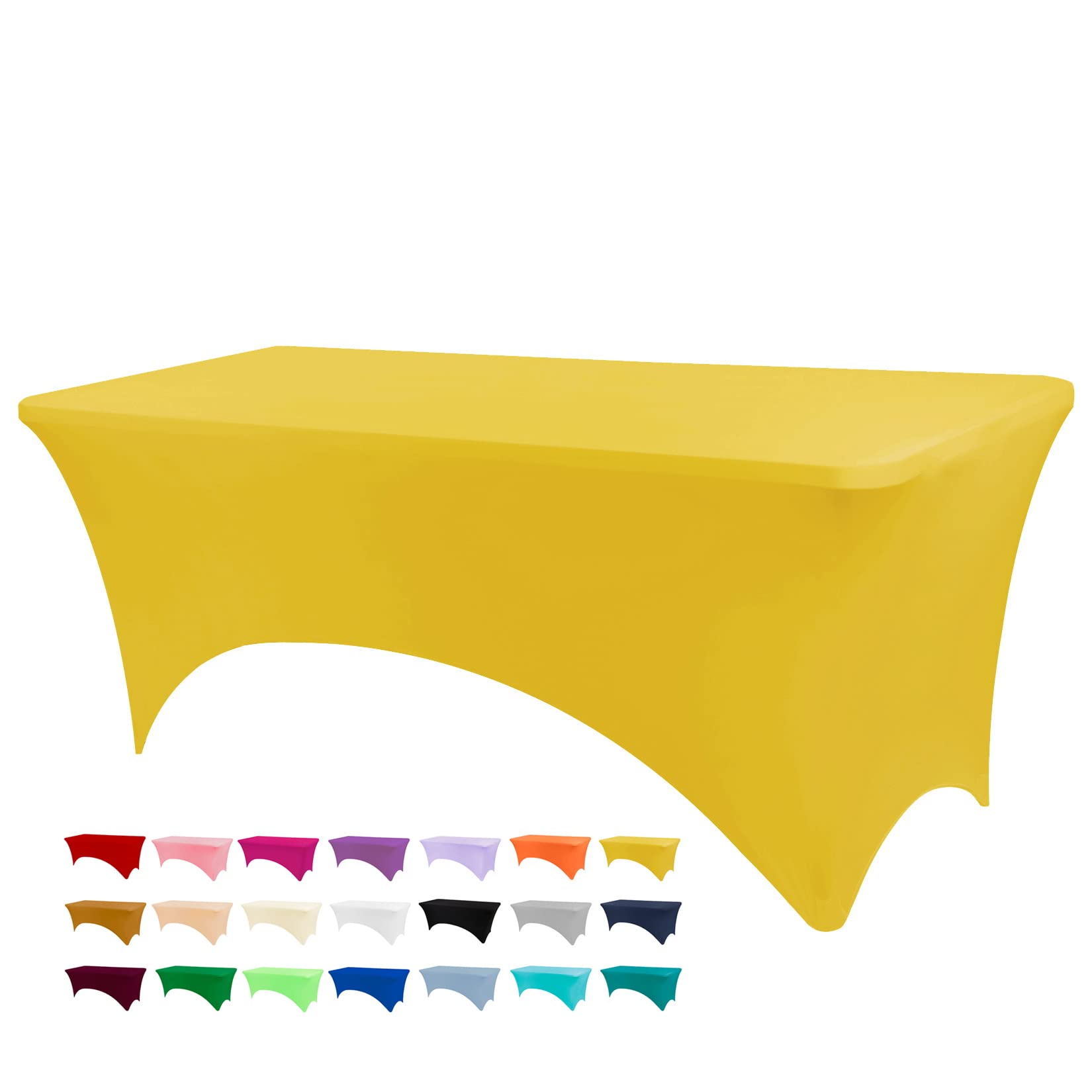 Photo 1 of BDDC 4ft Table Cover Fitted, Yellow Spandex Table Covers, Washable and Wrinkle Resistant Stretch Tablecloths Rectangle for Events, Wedding, Banquets, Parties
