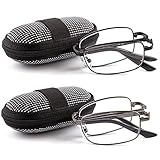 DOUBLETAKE 2 Pairs Foldable Readers in Portable Nylon Zip Cases Folding Reading Glasses - 1.50x